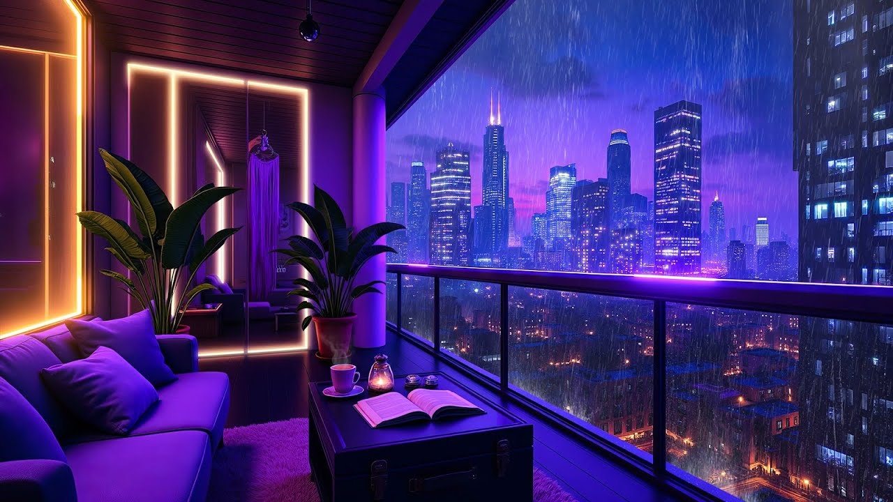 My Balcony Lofi Hip Hop 🌃 Rainy Night City Ambience ☔️ Chill Beats for Work, Focus & Relax