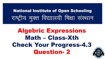 NIOS Class 10th Math (Check Your Progress 4.3 Question-2)