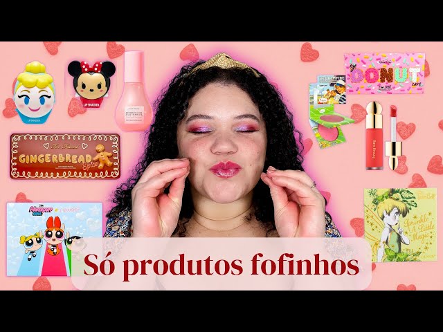 Maquiagem só com produtos que tem embalagens fofas 