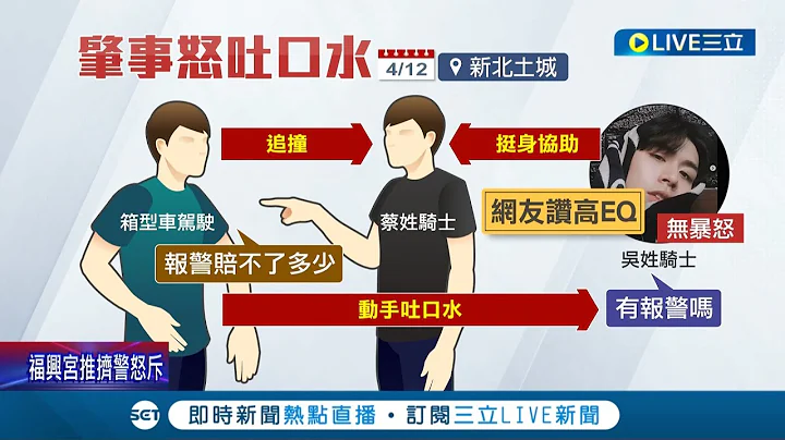 土城一輛廂型車不慎滑行追撞前方黃牌重機 肇事駕駛商討賠償不成 "挑釁"騎士沒中計反遭吐檳榔汁 鮮肉騎士"未動怒"高EQ圈粉網友│記者 洪琮翔 江文賢│【LIVE大現場】20220414│三立新聞台 - 天天要聞