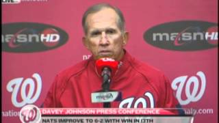 Davey Johnson speaks with the media following the Nats' 2-1 13-inning win over the Reds