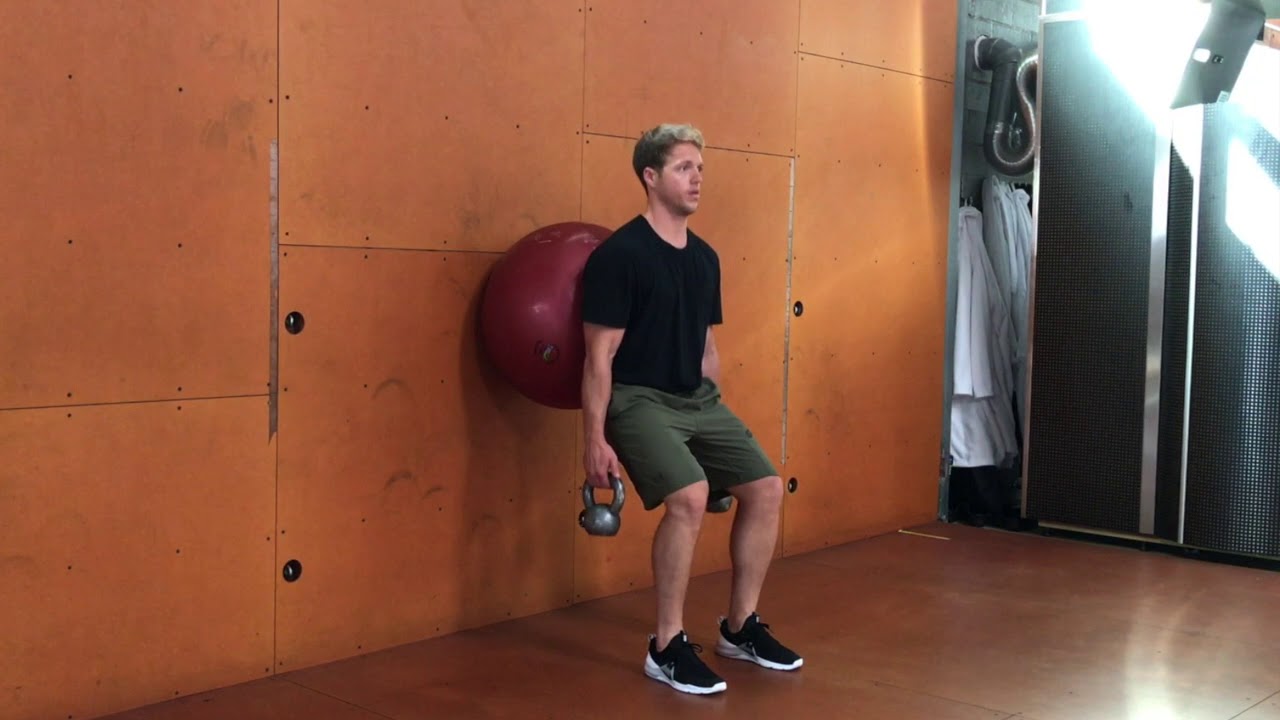 Kettlebell Stability Ball Wall Suitcase Squat - YouTube