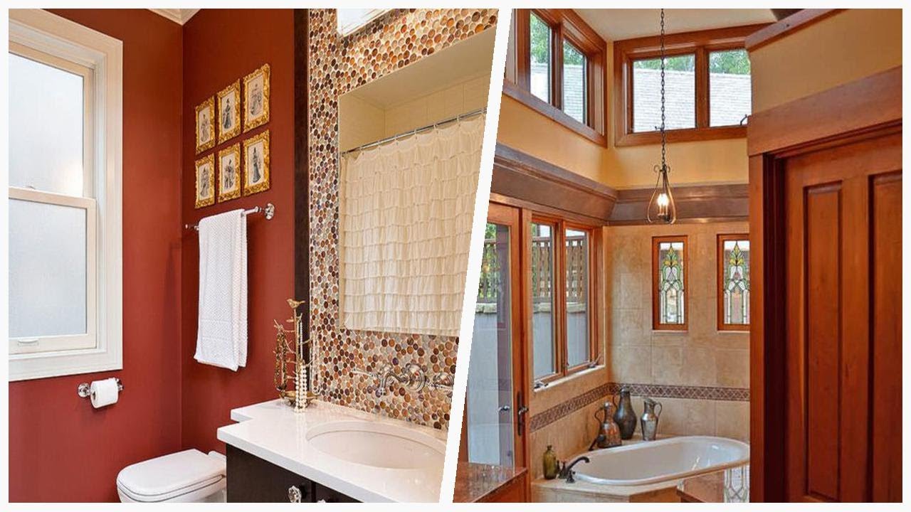 75 Red Bathroom With Dark Wood Cabinets Design Ideas You'll Love 🎀 ...