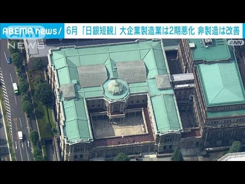 【速報】6月の日銀短観 大企業製造業は2期連続の悪化(2022年7月1日)