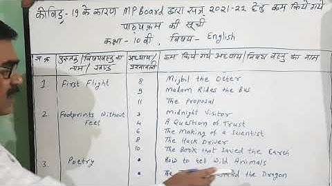 M P Board, Reduced Syllabus, Class - 10th, Subject - English, Session 2020-2021