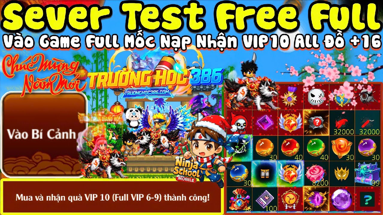 Ninja School Online Lậu Sever Test Mới Nhất Free Ngay 9.999 Tỉ Coin + Full Set Đồ +16TL9 Mốc Quà Nạp