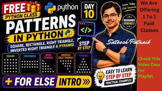 👉 Python Day 10 🔥 Patterns in Python | Pyramid, Triangle , Square... & For Else | Playlist In Desc