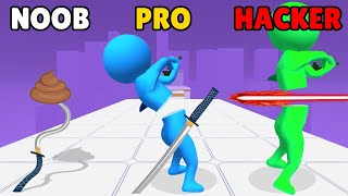 NOOB vs PRO vs HACKER in Sword Play! Ninja Slice Runne‪r‬ screenshot 1