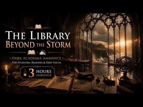 The Library Beyond the Storm | Dark Academia Ambience for Studying, Reading & Deep Focus (3 hours)
