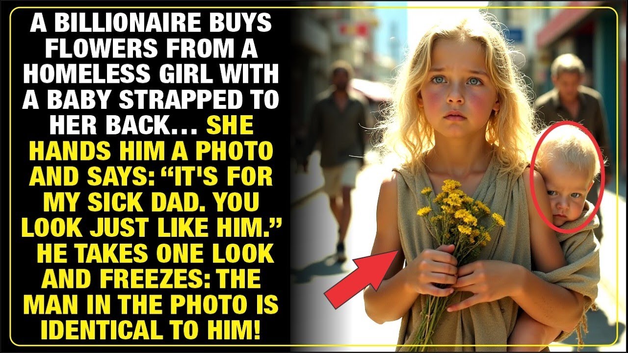 BILLIONAIRE BUYS FLOWERS FROM HOMELESS GIRL, FREEZES WHEN SHE SHOWS A PHOTO OF HER SICK DAD