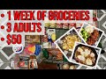 Realistic  money saving grocery budget  50 for 3 adults  what i eat in a normal week