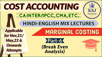 Lecture-135-CA IPCC/Intermediate Cost Accounting- Marginal Costing-VI