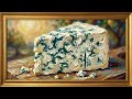 Blue Cheese Still Life | Gold Frame TV Art | Gourmet Kitchen Painting - 2 Scenes