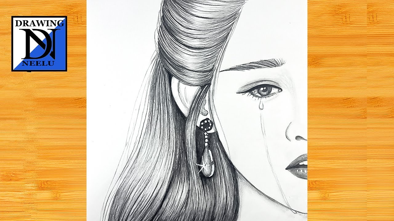 How to draw a sad girl with half face || step by step drawing ...