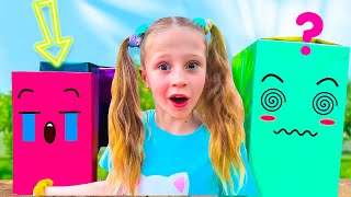 nastya and dad challenge in colorful boxes