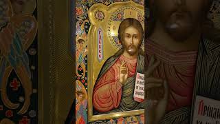 Рукописная икона Спас Вседержитель с полировкой золота