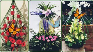 stylish fresh ikebana flowers arrangements home decoration