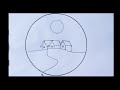 How to draw a beautiful scenery | easy scenery drawing in circle step by step pencil drawing 