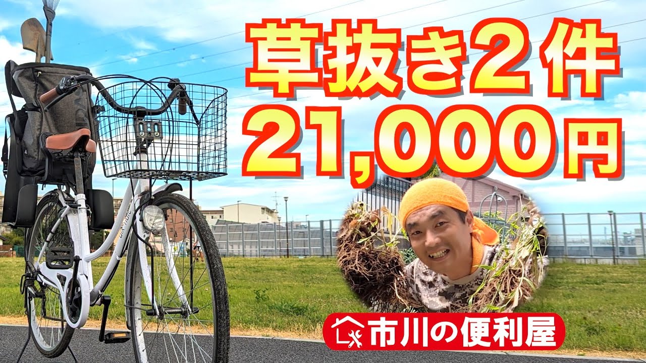 草抜き【21,000円/2件】猛暑と雑草との戦いダブルヘッダー！市川の便利屋が自転車で駆けつけます！出張エリア：市川、船橋、鎌ケ谷、松戸墨田、江戸川、葛飾、江東、千代田、中央、台東、港区