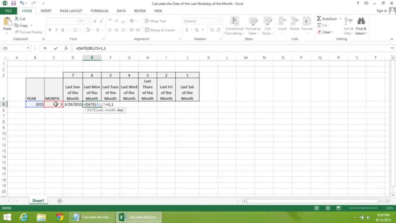 Excel 2013 Tutorial How To Calculate The Date Of The Last Weekday Of excel-2013-tutorial-how-to-calculate-the-date-of-the-last-weekday-of