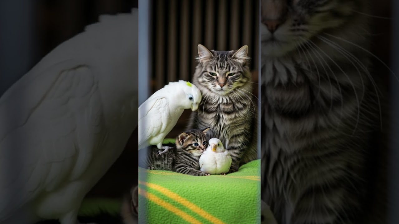Kittens Take Care of Their Parrot Brother So Adorable Bonding Time 