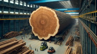 Giant wood processing factory, cutting wood, sawing wood fastest