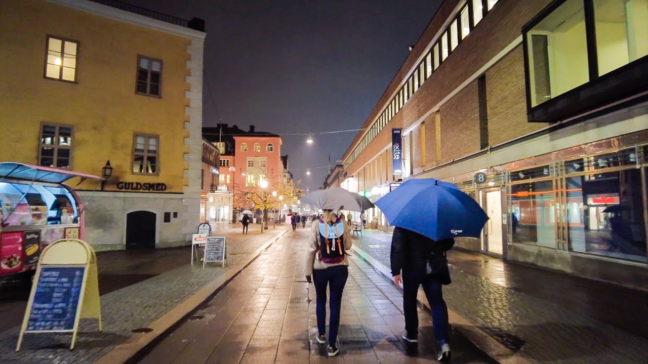 Rainy Night Walk in Uppsala, Sweden (4K)