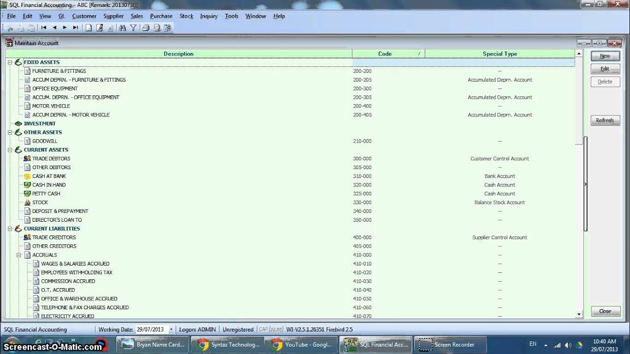 C004 SQL Accounting System Chart Of Account 帐目表设定 - YouTube