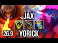 JAX vs YORICK (TOP) | 43K damage, Good KDA: 19/3/6 | KR Master | 26.9