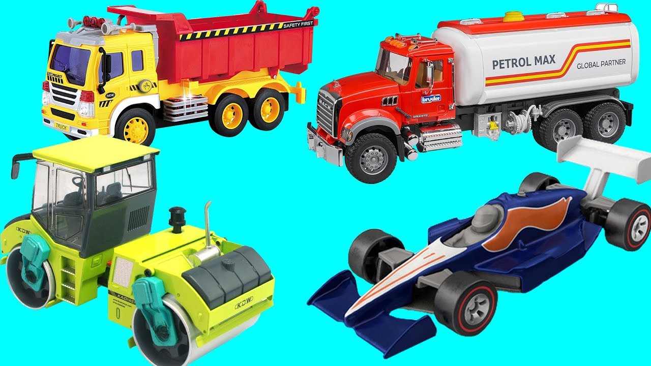 Johnny Johnny open box toy tank truck, road roller, truck and Race car