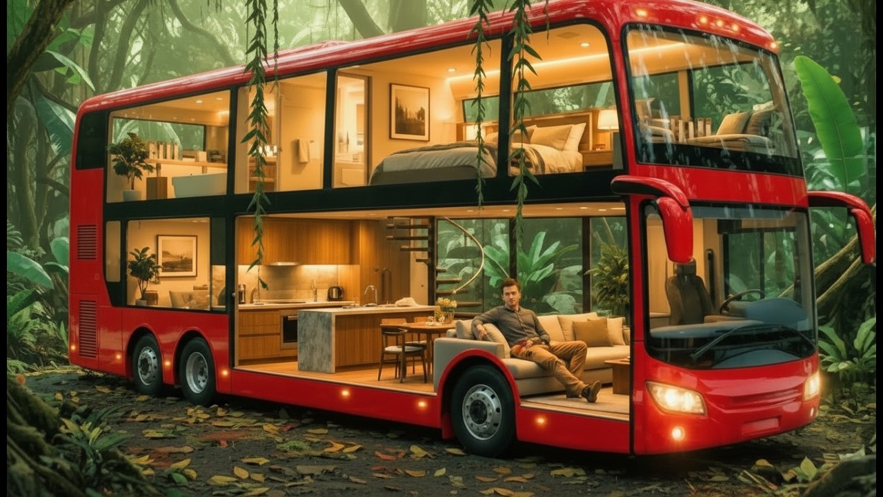 Unbelievable — I Turned an Abandoned Bus Into a Modern Forest Home — AI Video