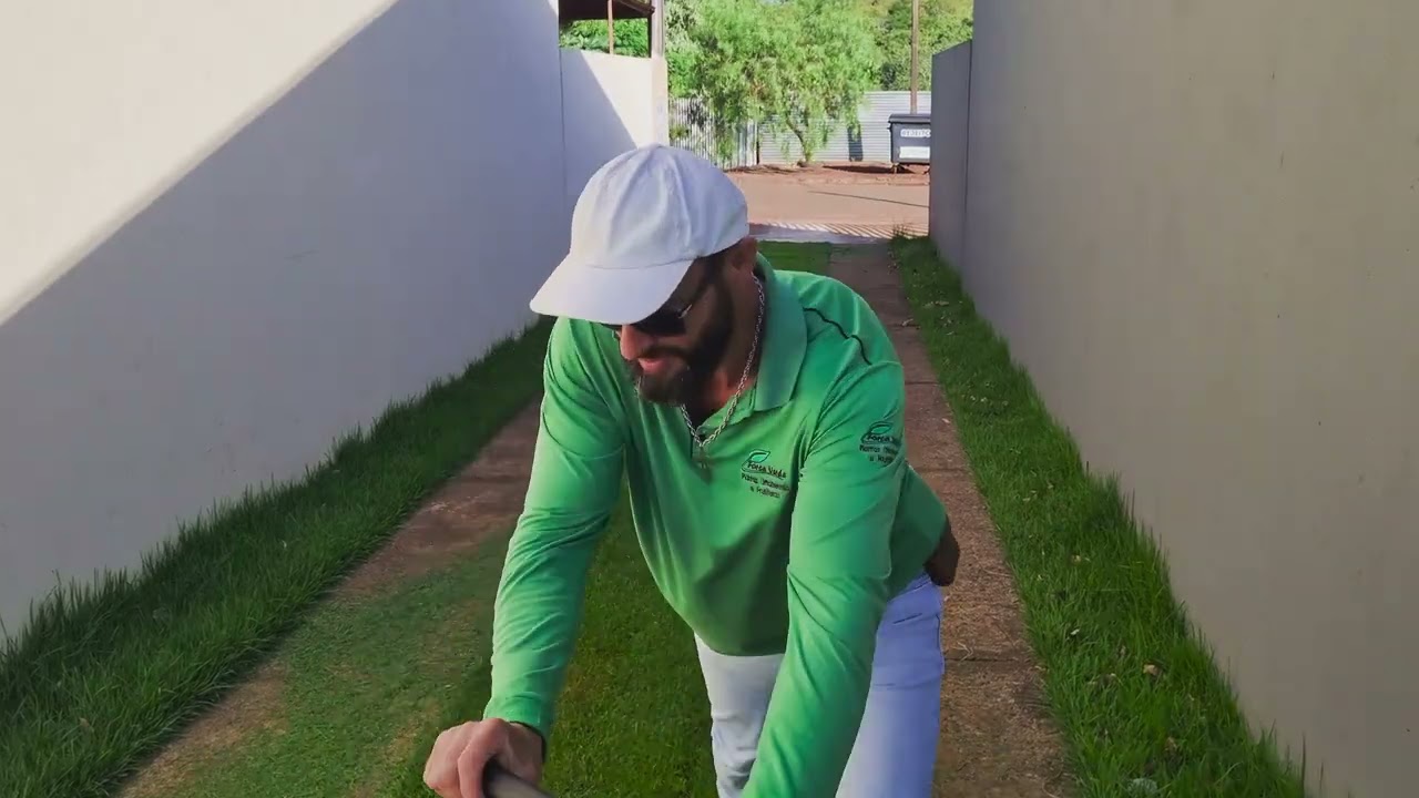 Jardinagem com grama esmeralda e espada de Sao Jorge