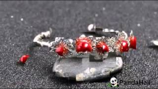 Pandahall Original DIY Project - How to Make Silver Flower Bangle Bracelets with Red Pearl Beads