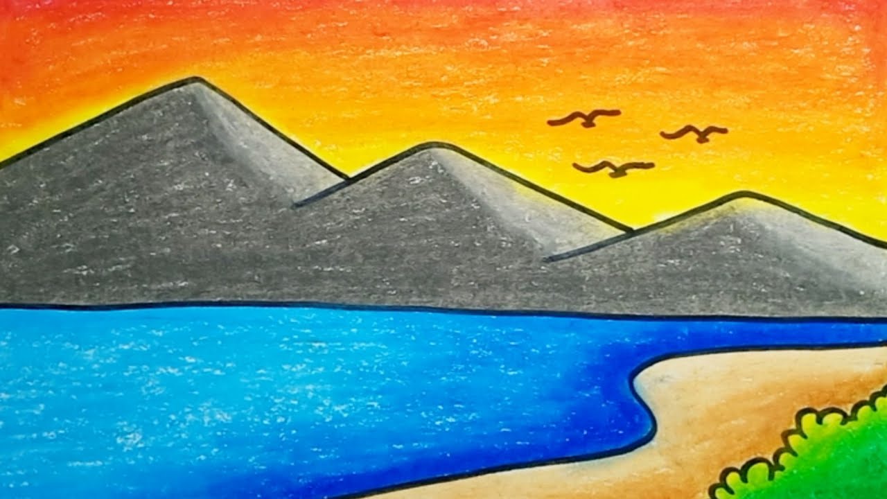 How To Draw Beach Scenery Easy Step By Step |Drawing Sunset Scenery ...