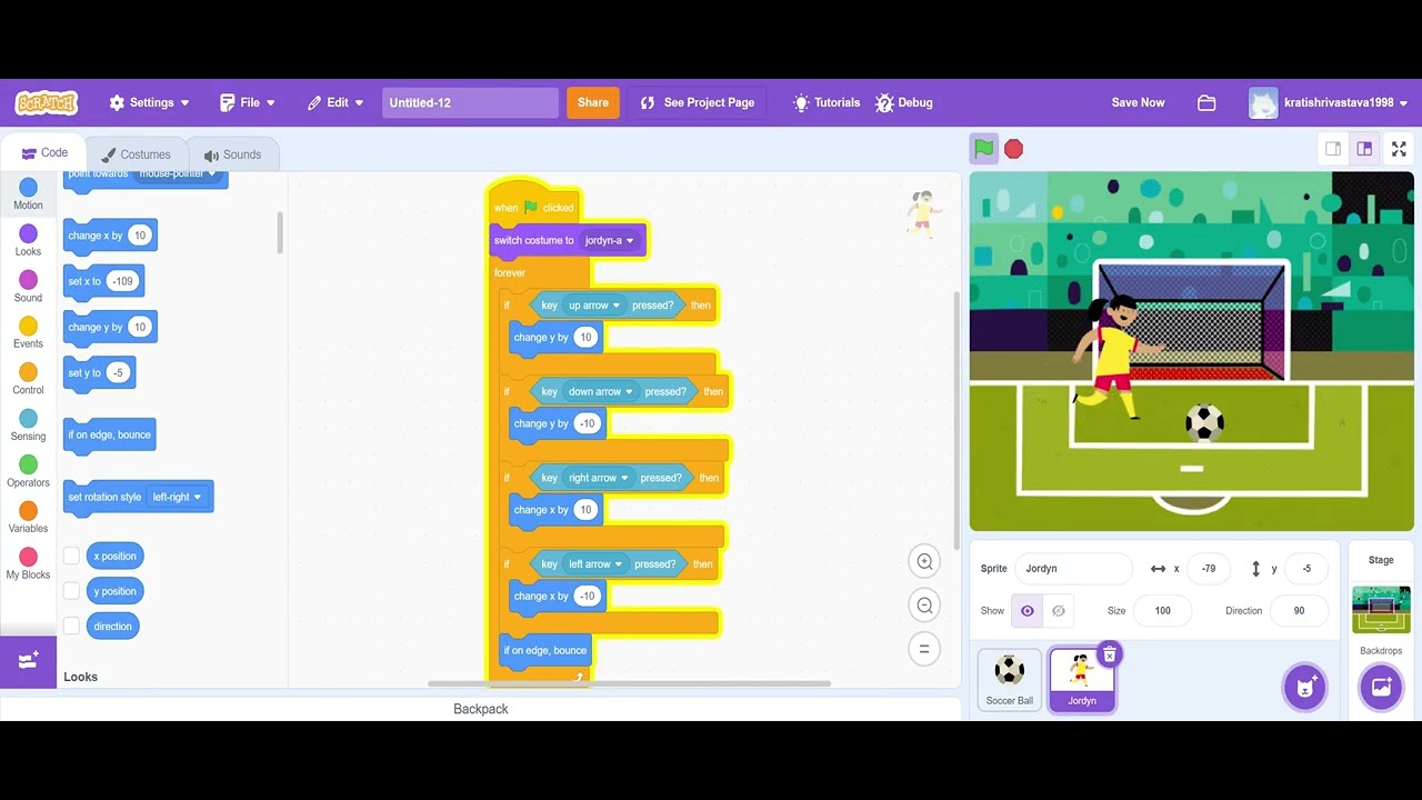 Soccer Game for one player on Scratch #coding #Scratch #hinglishcontent ...