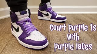 Purple Laces in Court Purple Jordan 1 