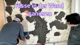 Große Risse in der Wand reparieren / tiefe Setzrisse im Mauerwerk sanieren / Risse innen / Alte Haus