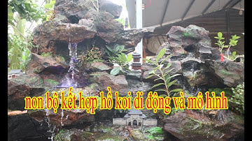 Hồ cá koi di động kết hợp non bộ thác nước loại nhỏ bãi ngang mới hoàn thành