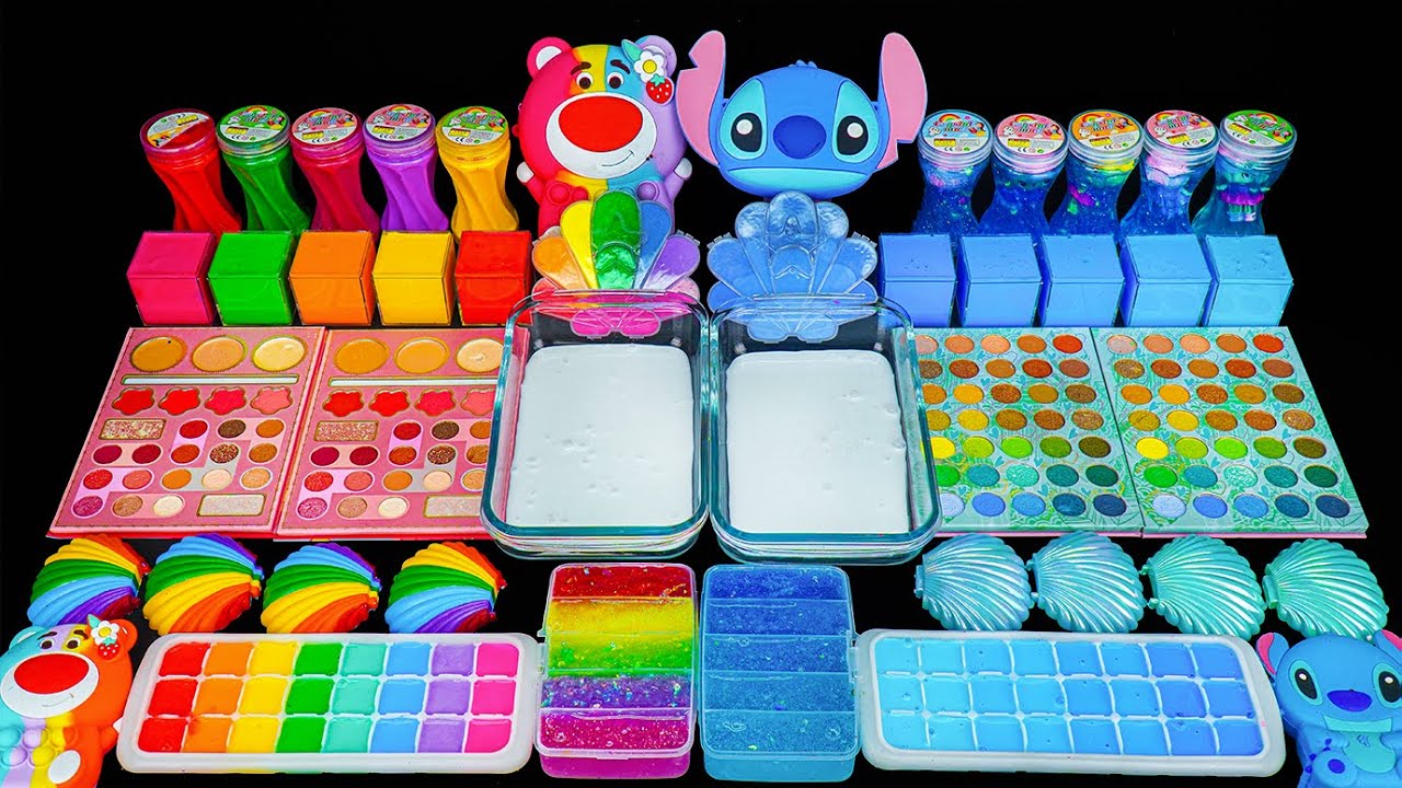 🌈 Rainbow LOTSO Bear and Blue STITCH Slime 🌈 I Mixing random into Glossy Slime I Relax with videos 🌠