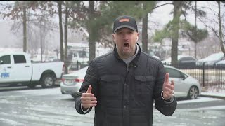 Sleet falling on icy roads in Hall County