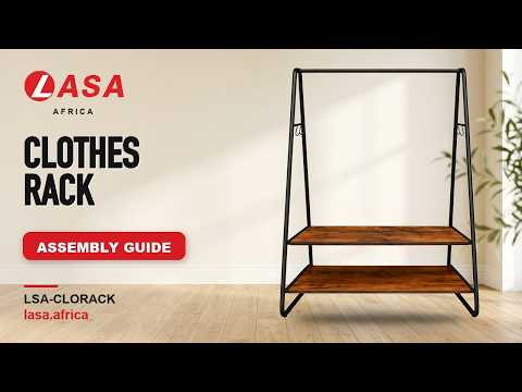 Clothes Rack with 2 Shelves & Hooks, 160cm Tall, Brown & Black – Assembly