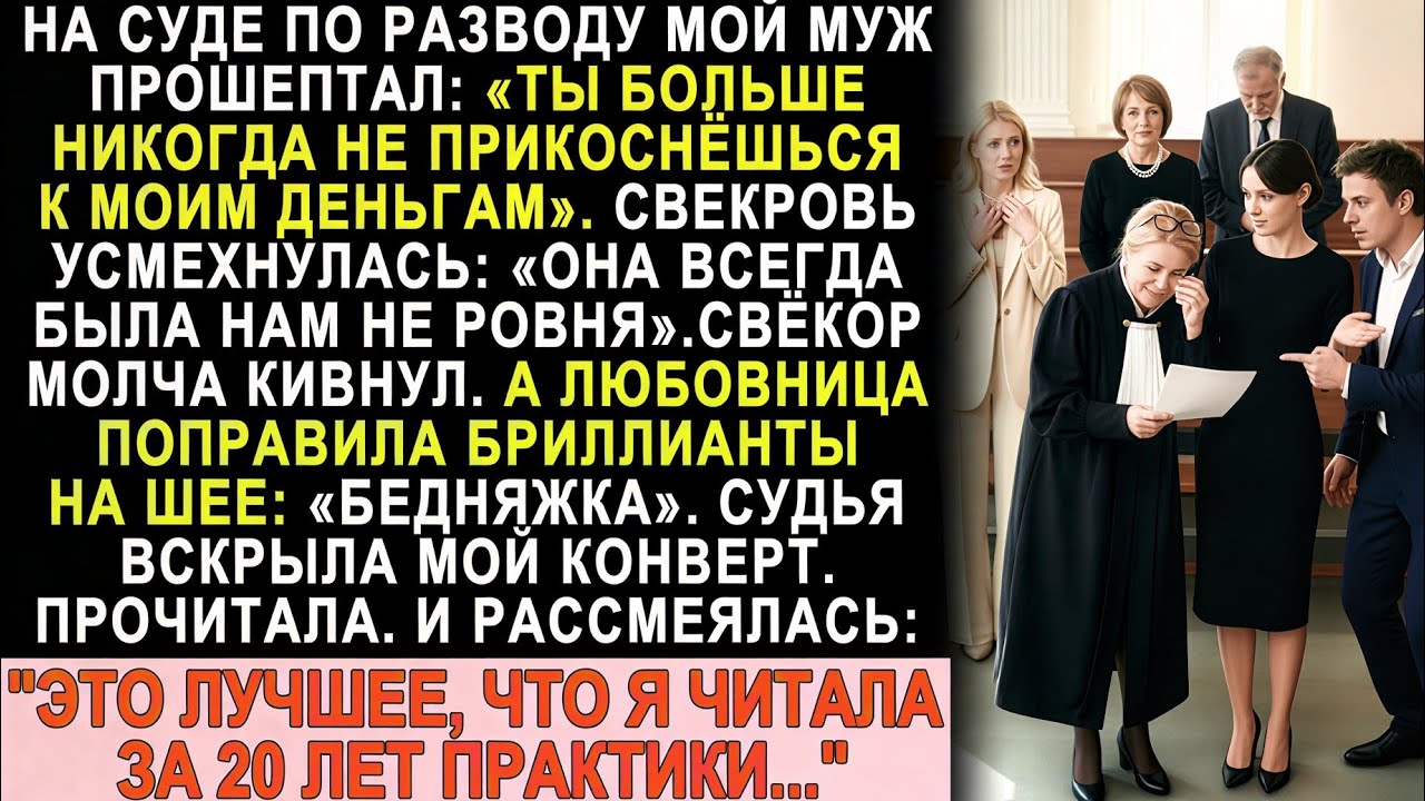 Муж с любовницей праздновали победу в суде… Но когда судья вскрыла МОЙ конверт — зал замер