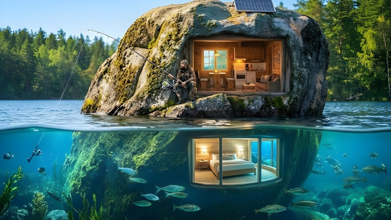 Building an Underwater House in a 15-Meter Boulder (ASMR) - Secret Bedroom in Solid Granite
