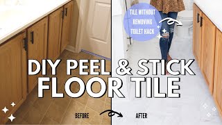 HOW TO INSTALL PEEL AND STICK VINYL FLOORING I HOW TO TILE AROUND TOILET I BUDGET RENO (PT. 2)