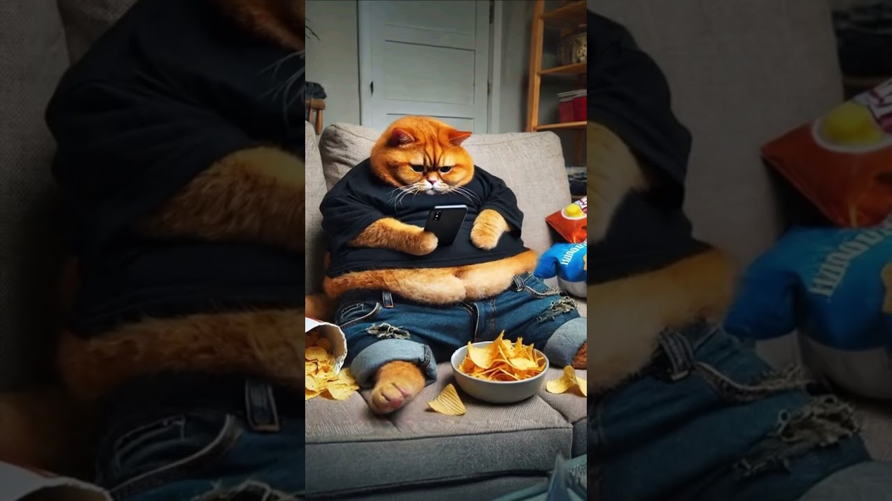 A fight between a trinivorous cat and a fat muscle 