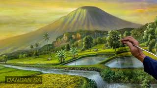 RICE FIELD LANDSCAPE PAINTING By DANDAN SA / MELUKIS - LUKISAN PEMANDANGAN ALAM SAWAH