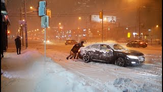 Winter SNOW STORM with Dangerous Travel Conditions Arrived to Toronto Blizzard Ontario Canada