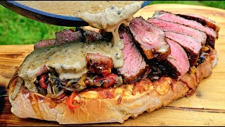 A giant XXXL SIRLOIN  sandwich only for true food lovers(ASMR Cooking, Beef, NATURE, CAMPING)