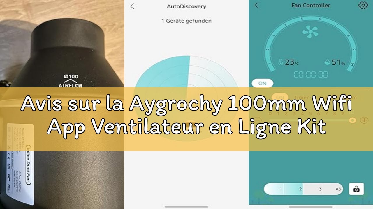 Aygrochy 100 mm Ventilateur, Extracteur d'Air avec régulateur de température et d'humidité, avec filtre à charbon actif,Convient pour la salle de bain, la tente de culture, la ventilation du bureau