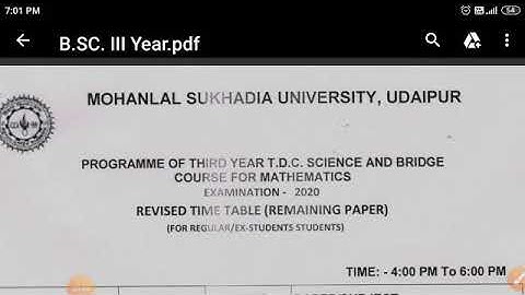 Mlsu, Udaipur BSc Final Year Regular,Non College, Private, Revised Time Table 2020
